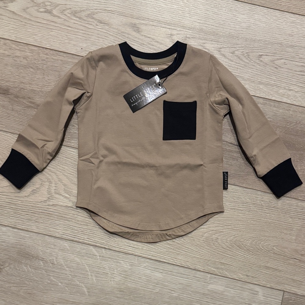 NWT Little Bipsy Two Tone Long Sleeve Pocket Tee Greige